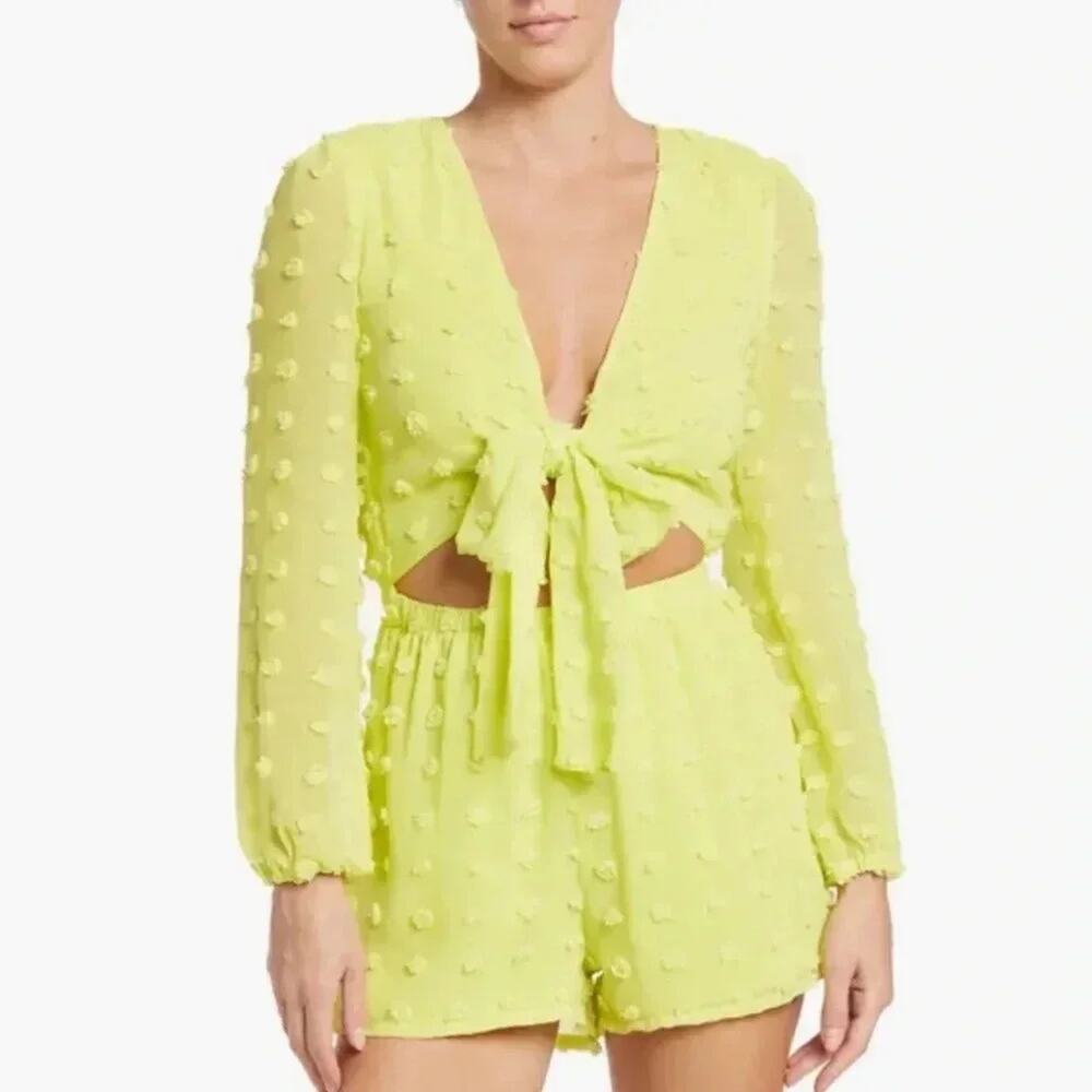 Love, X design romper neon yellow fuzzy polkadots fo halter front NWT streetwear